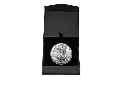 1999 U.S. Silver Eagle in Plastic Air Tite in Magnet Close Black Gift Box - Gem Brilliant Uncirculated