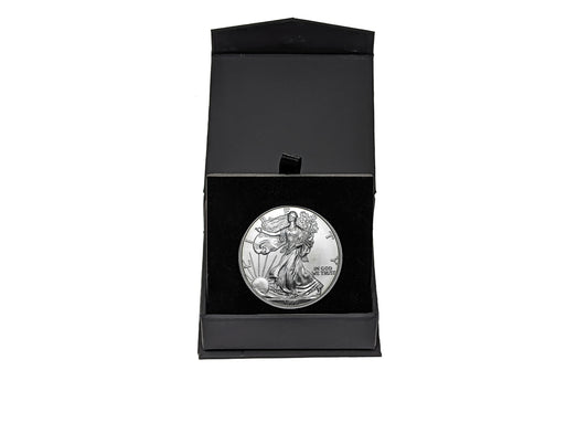 1999 U.S. Silver Eagle in Plastic Air Tite in Magnet Close Black Gift Box - Gem Brilliant Uncirculated
