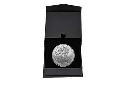 2009 U.S. Silver Eagle in Plastic Air Tite in Magnet Close Black Gift Box - Gem Brilliant Uncirculated
