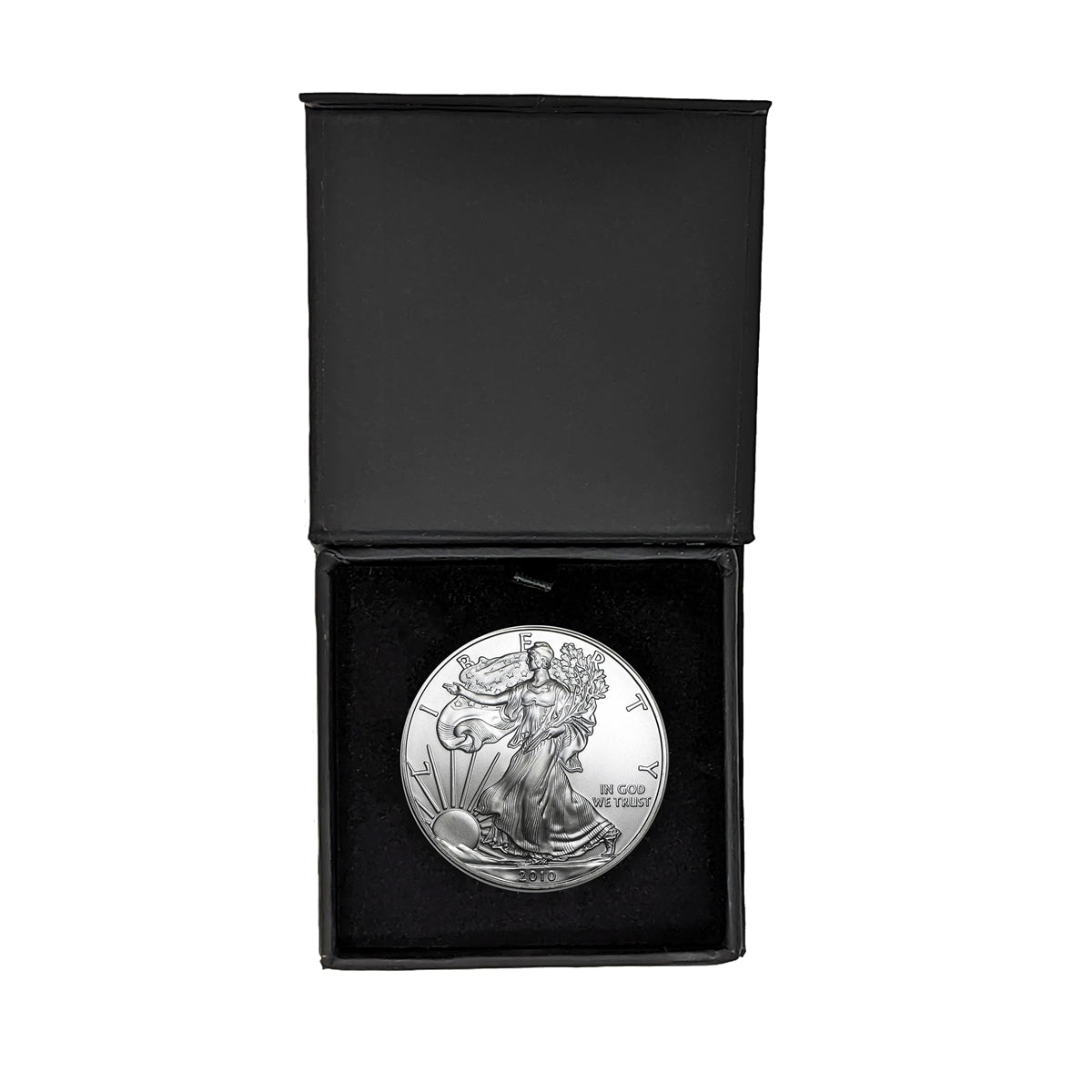2010  U.S. Silver Eagle in Plastic Air Tite in Magnet Close Black Gift Box - Gem Brilliant Uncirculated