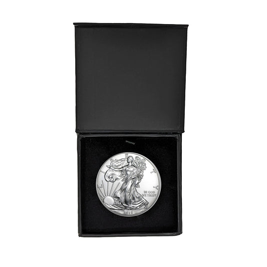 2018 U.S. Silver Eagle in Plastic Air Tite in Magnet Close Black Gift Box - Gem Brilliant Uncirculated
