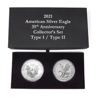 2021 U.S. Silver Eagle Type 1 and Type 2 (New Reverse) in Plastic Air in Specialty Anniversary Box
