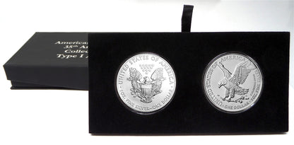 2021 U.S. Silver Eagle Type 1 and Type 2 (New Reverse) in Plastic Air in Specialty Anniversary Box