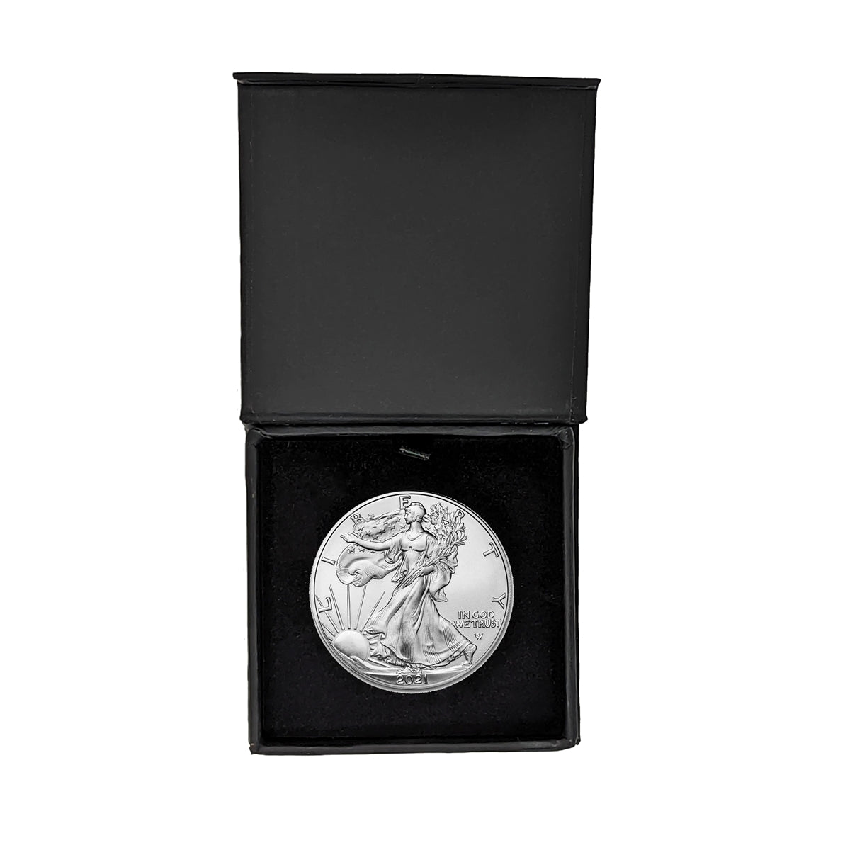 2021 U.S. Silver Eagle Type 2 (New Reverse) in Plastic Air Tite in Magnet Close Black Gift Box - Gem Brilliant Uncirculated