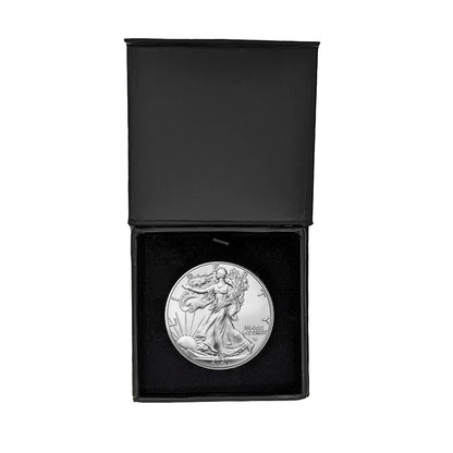 2021 U.S. Silver Eagle Type 2 (New Reverse) in Plastic Air Tite in Magnet Close Black Gift Box - Gem Brilliant Uncirculated