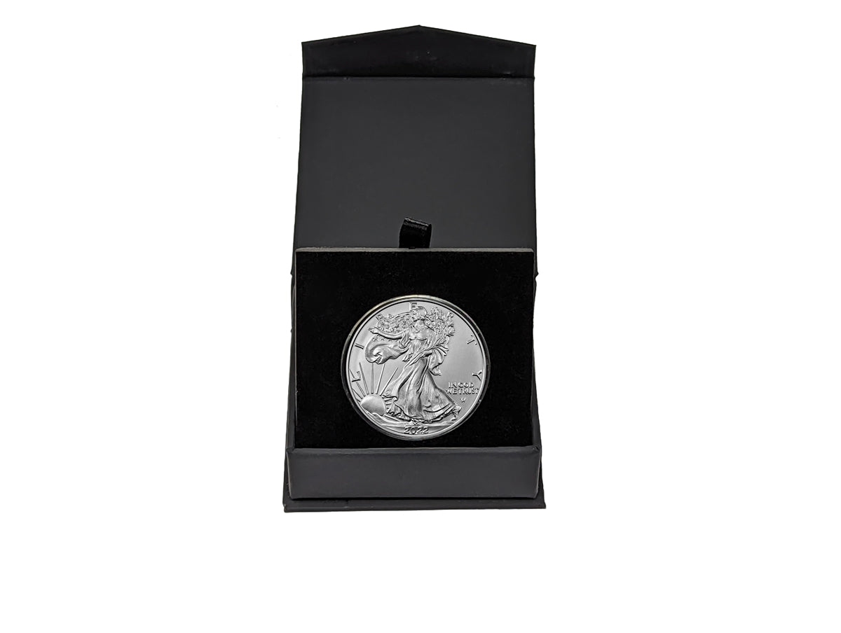 2022 U.S. Silver Eagle in Plastic Air Tite in Magnet Close Black Gift Box - Gem Brilliant Uncirculated