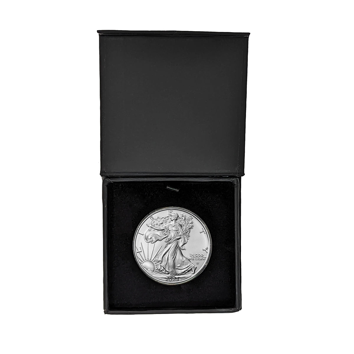 2023 U.S. Silver Eagle in Plastic Air Tite in Magnet Close Black Gift Box - Gem Brilliant Uncirculated