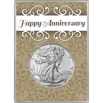 2024 U.S. Silver Eagle in Happy Anniversary Holder - Gem Brilliant Uncirculated