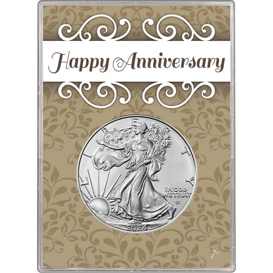 2024 U.S. Silver Eagle in Happy Anniversary Holder - Gem Brilliant Uncirculated