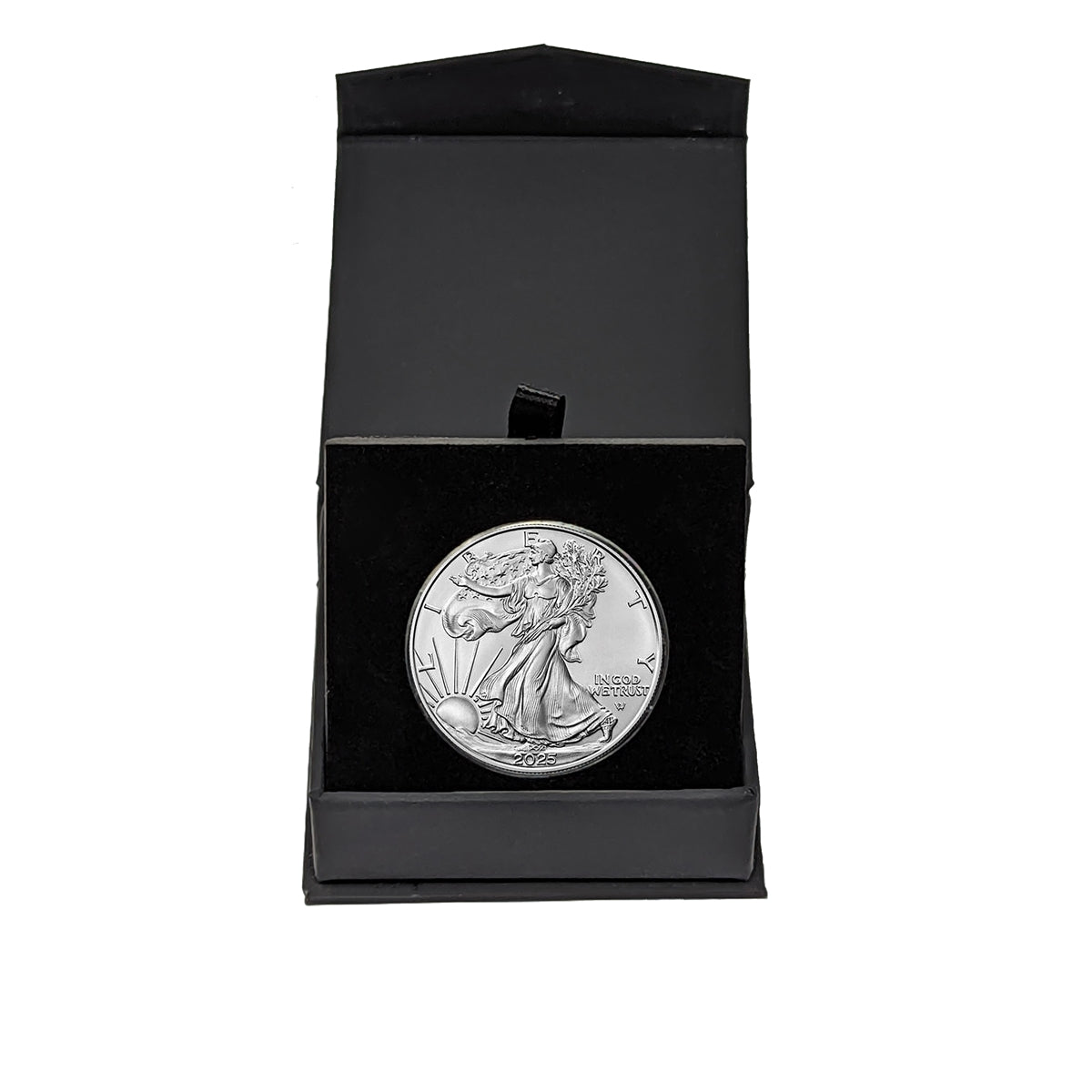 2025 U.S. Silver Eagle in Plastic Air Tite in Magnet Close Black Gift Box - Gem Brilliant Uncirculated