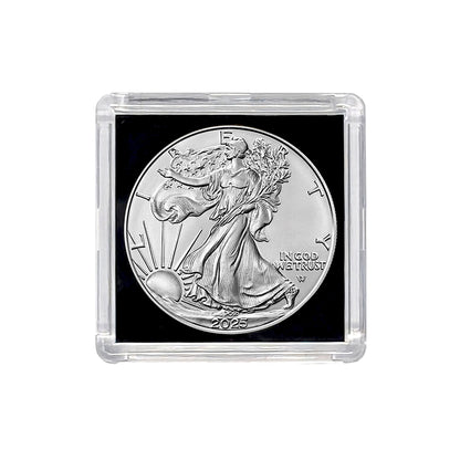 2025 American Silver Eagle .999 Fine Silver in Black Background Snap Tight Square Holder