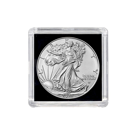 2025 American Silver Eagle .999 Fine Silver in Black Background Snap Tight Square Holder