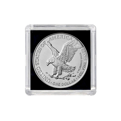2025 American Silver Eagle .999 Fine Silver in Black Background Snap Tight Square Holder