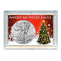 2025 American 1 oz Brilliant Uncirculated Silver Eagle in Christmas Tree Design Holiday Holder