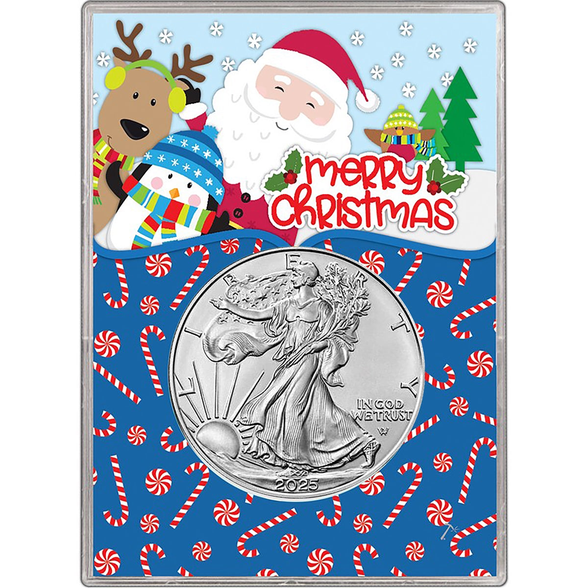 2025 U.S. Silver Eagle in Christmas Santa Gift Holder - Gem Brilliant Uncirculated