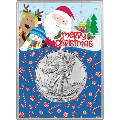 2025 U.S. Silver Eagle in Christmas Santa Gift Holder - Gem Brilliant Uncirculated