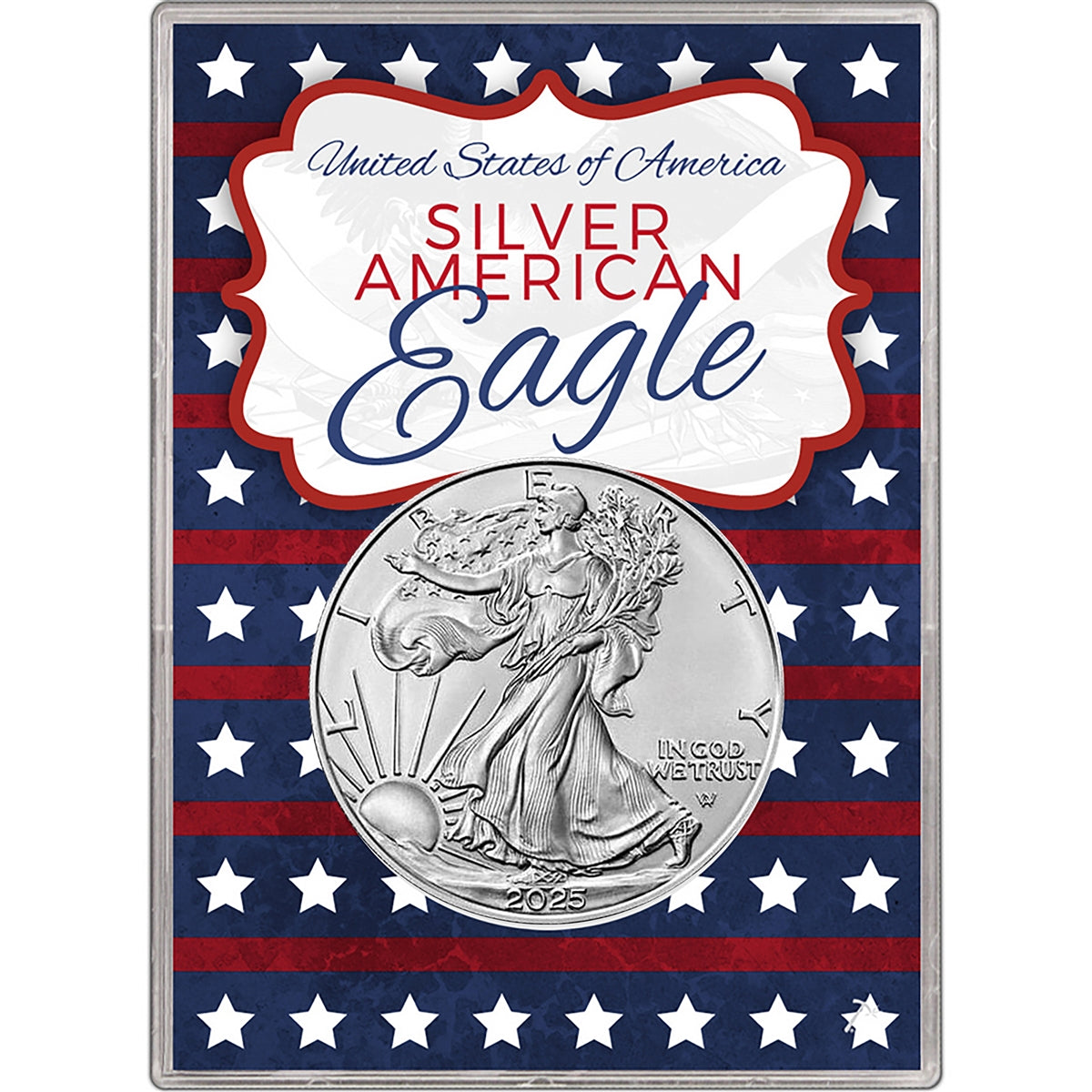 2025 U.S. Silver Eagle in Patriotic American Flag Gift Holder - Gem Brilliant Uncirculated