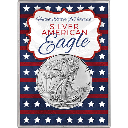 2025 U.S. Silver Eagle in Patriotic American Flag Gift Holder - Gem Brilliant Uncirculated