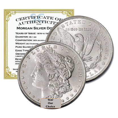 Pre-1921 90% Silver Morgan AU - Dates Vary - $1 AU  in Air-Tite Capsule Holder with Smyrnacoin Certificate of Authenticity