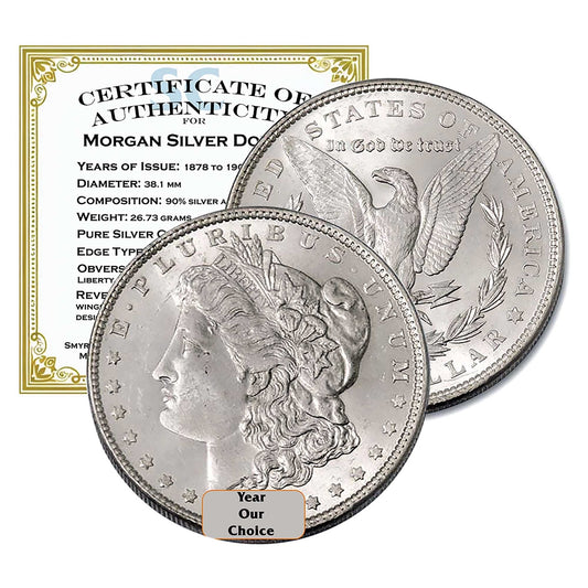 Pre-1921 90% Silver Morgan AU - Dates Vary - $1 AU  in Air-Tite Capsule Holder with Smyrnacoin Certificate of Authenticity