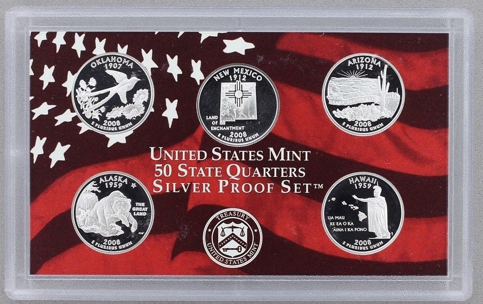 2008 U.S. Mint 14-coin Silver Proof Set - OGP box & COA
