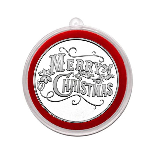 2025 "Merry Christmas" with Holly 1oz .999 Fine Silver Round in Ornament Holder