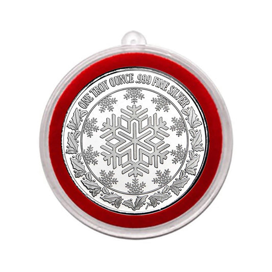 2025 "Merry Christmas" with Holly 1oz .999 Fine Silver Round in Ornament Holder