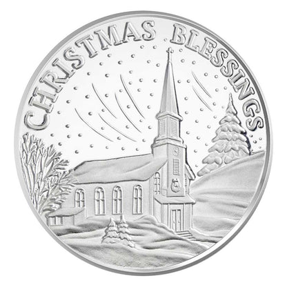 2025 Christmas Blessings with Church Scene 1oz .999 Fine Silver Round in Ornament Holder