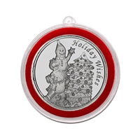 Holiday Wishes Snowmen Decorating Tree 1oz .999 Silver Round in Ornament Holder