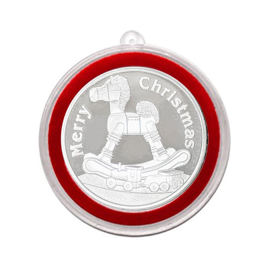 2025 Christmas Rocking Horse and Toys 1oz .999 Fine Silver Round in Ornament Holder