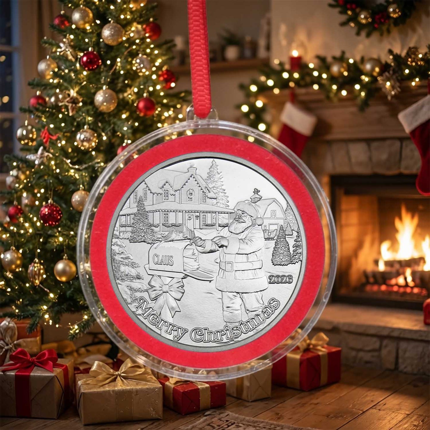 2026 Santa Claus Mailbox Letters 1oz .999 Silver Medallion in Ornament Holder