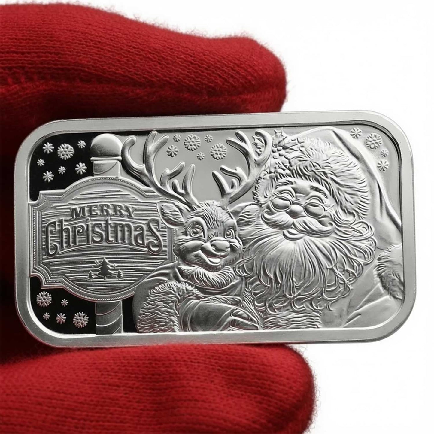 2026 Merry Christmas Santa and Reindeer Hugs 1oz .999 Silver Bar in Ornament Holder