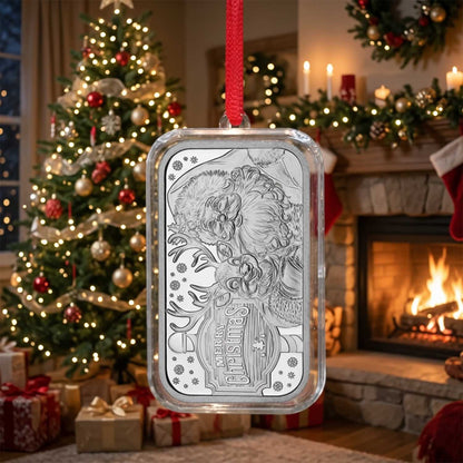 2026 Merry Christmas Santa and Reindeer Hugs 1oz .999 Silver Bar in Ornament Holder