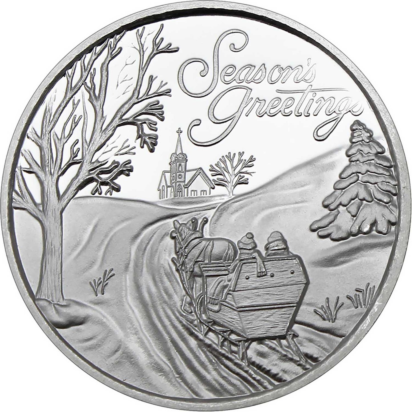 2026 Season's Greetings Sleigh Ride to Church 1oz .999 Silver Medallion in Ornament Holder