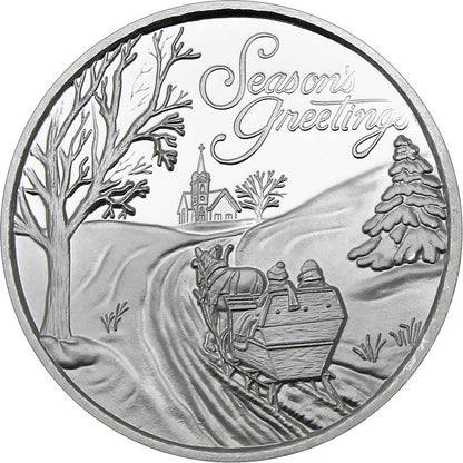 2026 Season's Greetings Sleigh Ride to Church 1oz .999 Silver Medallion in Ornament Holder