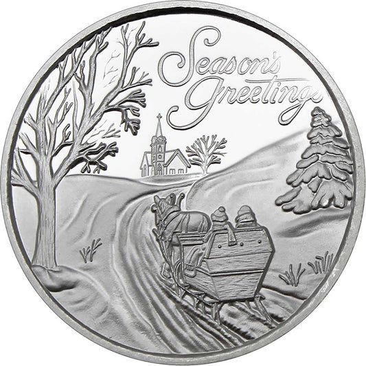 2026 Season's Greetings Sleigh Ride to Church 1oz .999 Silver Medallion in Ornament Holder