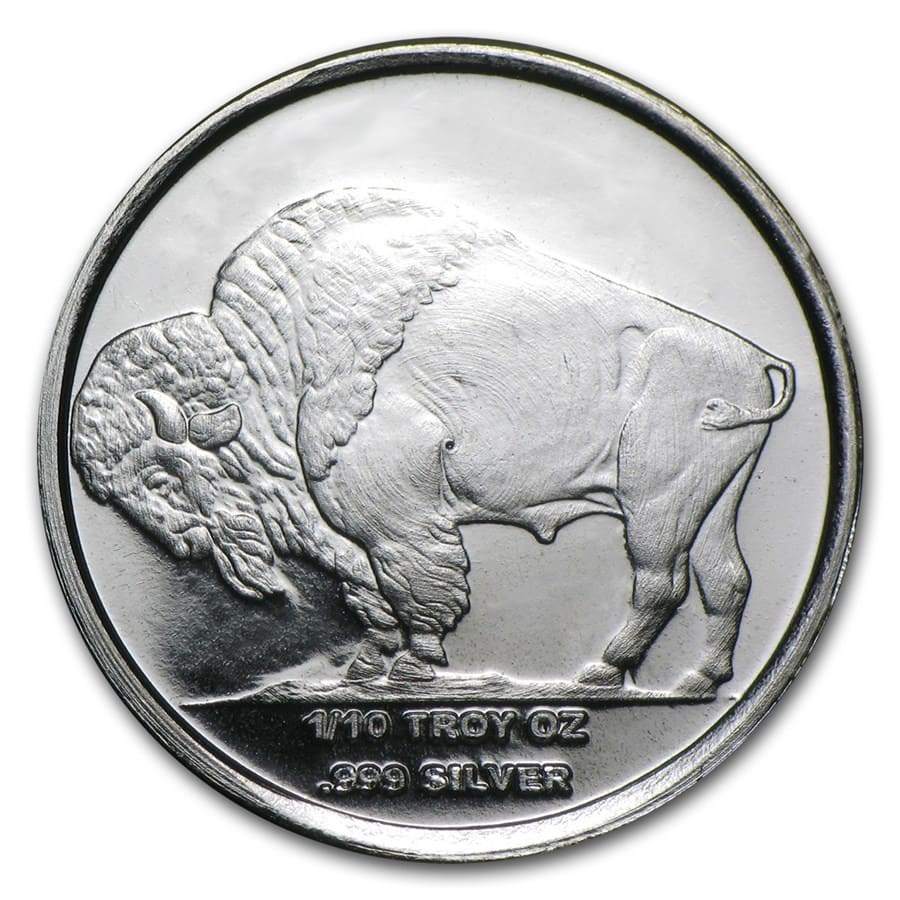 1/10 oz .999 Fine Silver Round - Buffalo Design - Single Coin