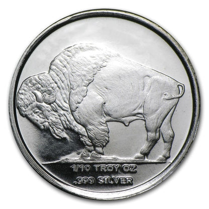 1/10 oz .999 Fine Silver Round - Buffalo Design - Single Coin