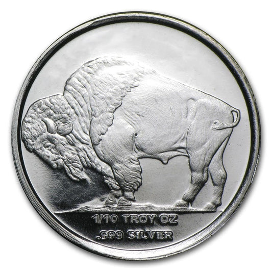 1/10 oz .999 Fine Silver Round - Buffalo Design - Single Coin