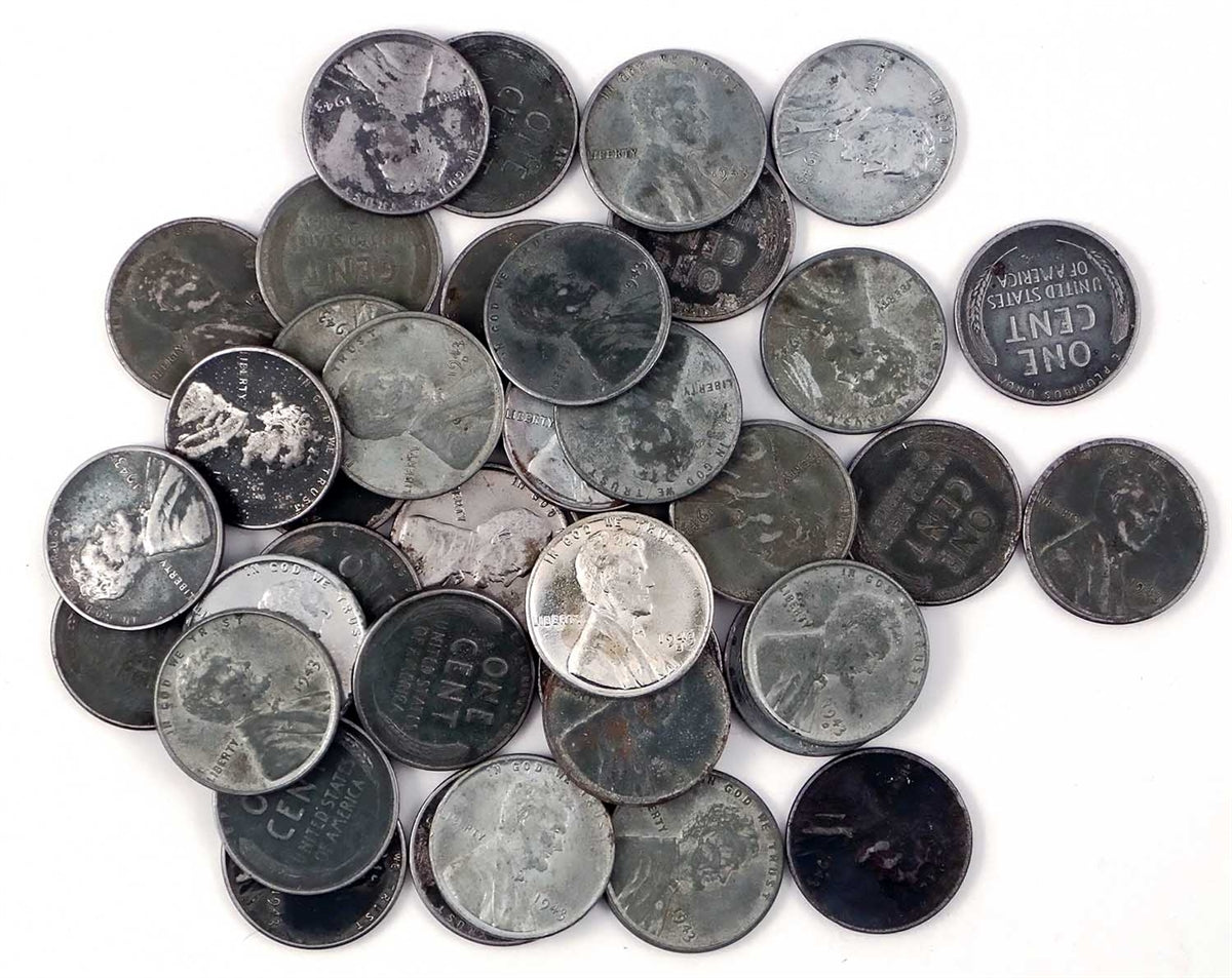 1943 Various Mint Marks Count of 50 Genuine World War II WWII Steel Pennies P, D & S Mint Marks Average Circulated Condition