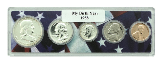 1958 Birth Year Coin Set in American Flag Holder