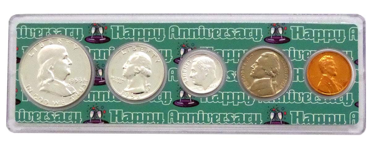 1958 - 64th Anniversary Year Coin Set in Happy Anniversary Holder