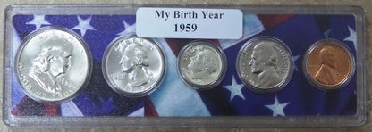 1959 Birth Year Coin Set in American Flag Holder