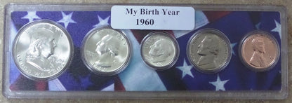 1960 Birth Year Coin Set in American Flag Holder