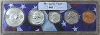 1961 Birth Year Coin Set in American Flag Holder