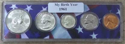 1961 Birth Year Coin Set in American Flag Holder