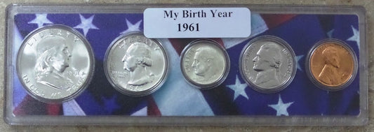 1961 Birth Year Coin Set in American Flag Holder
