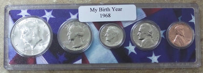 1968 Birth Year Coin Set in American Flag Holder