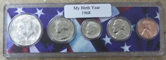 1968 Birth Year Coin Set in American Flag Holder