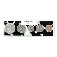 1970 Birth Year Coin Set in American Flag Holder